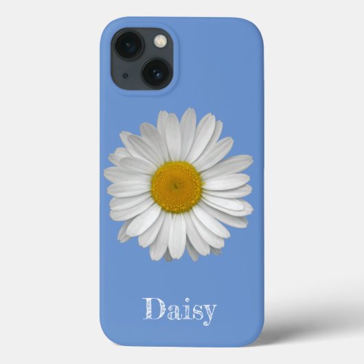 Name Moderne elegante White Daisy Blume auf Blue Case-Mate iPhone Hülle (Rückseite)