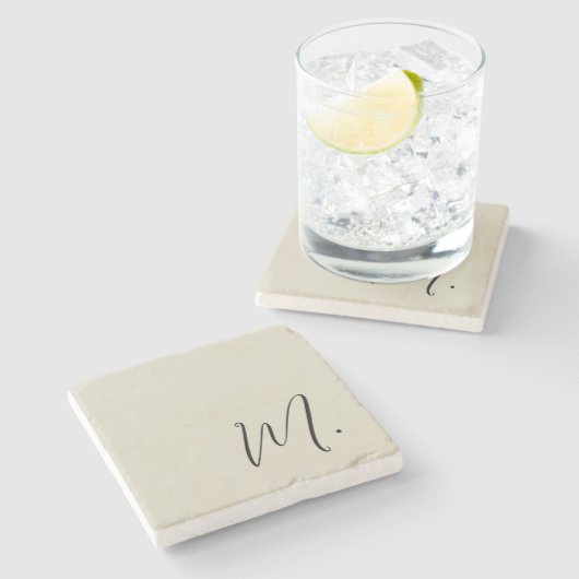 Name Moderne Monogramm-Erstkalligraphie hinzufügen Steinuntersetzer (Seitenansicht)