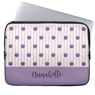 Name Moderne Röte & Violette Streifen Blumenmuster Laptopschutzhülle