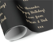 Name Moderne Typografie Black Gold Happy Geburtsta Geschenkpapier (Rolleneckpunkt)