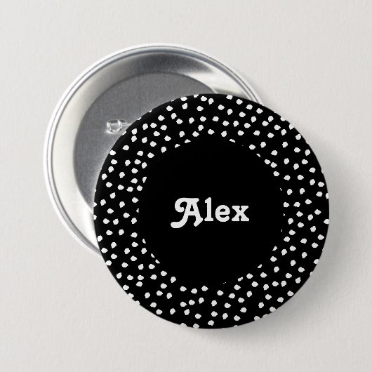 Name Moderner Niedlicher Polka Dot Black und White Button (Vorne & Hinten)