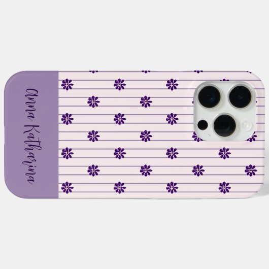Name Modernes Blush & Violet Streifen Blumenmuster Case-Mate iPhone Hülle (Rückseite (Horizontal))