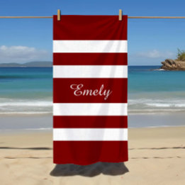 Name Modernes rotes Streifenmuster Strandtuch