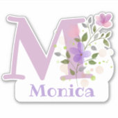 Name Monica plus Initial mit Blumendesign Aufkleber (Vorderseite)