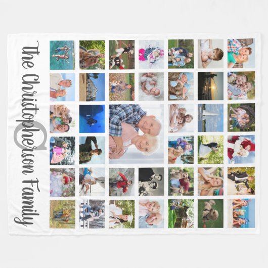 Name Monogram 39 Foto Collage Script weiß Fleecedecke (Vorderseite (Horizontal))
