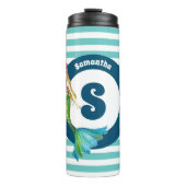 Name Monogram Beautiful Mermaid Turquoise Streifen Thermosbecher (Vorderseite)
