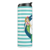 Name Monogram Beautiful Mermaid Turquoise Streifen Thermosbecher (Nach links gedreht)