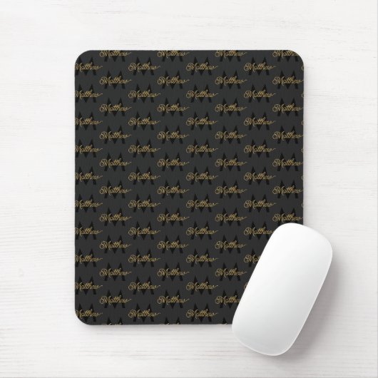 Name & Monogram Black & Gold Chic Klassiker Mens h Mousepad (Mit Mouse)