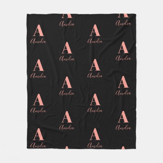 Name Monogram Black Rose Gold Fleecedecke (Vorderseite)