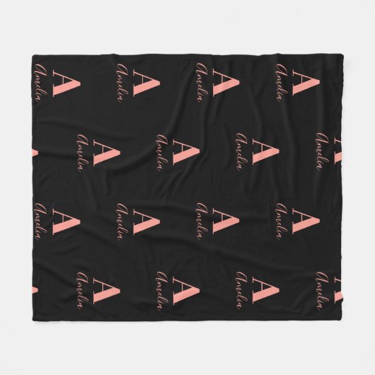 Name Monogram Black Rose Gold Fleecedecke (Vorderseite (Horizontal))