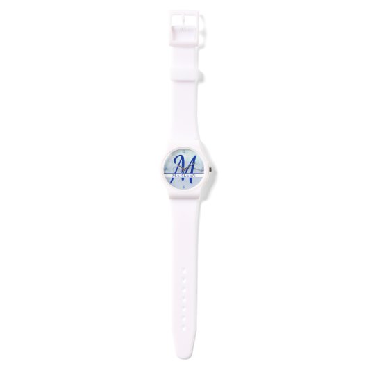 Name | Monogram Blue Watercolor Armbanduhr (Riemen)