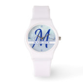 Name | Monogram Blue Watercolor Armbanduhr (Vorderseite)