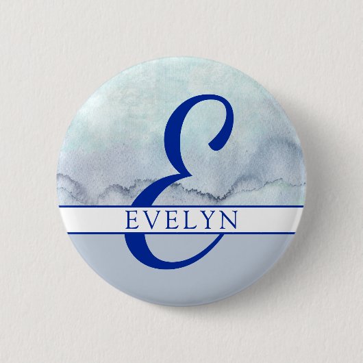 Name | Monogram Blue Watercolor Button (Vorderseite)