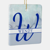 Name | Monogram Blue Watercolor Keramikornament (Rechts)
