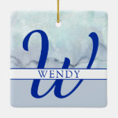 Name | Monogram Blue Watercolor Keramikornament (Rückseite)