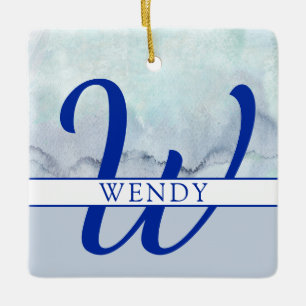 Name   Monogram Blue Watercolor Keramikornament