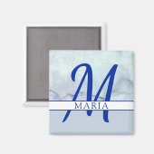 Name | Monogram Blue Watercolor Magnet (Vorderseite/Rückseite)