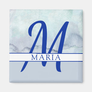 Name   Monogram Blue Watercolor Magnet