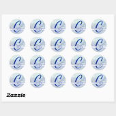 Name | Monogram Blue Watercolor Runder Aufkleber (Blatt)