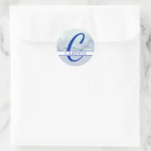 Name | Monogram Blue Watercolor Runder Aufkleber (Tasche)