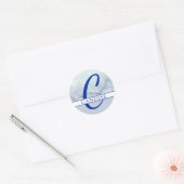 Name | Monogram Blue Watercolor Runder Aufkleber (Umschlag)