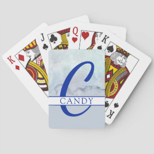 Name Monogram Blue Watercolor Spielkarten