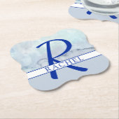 Name | Monogram Blue Watercolor Untersetzer (angewinkelt)