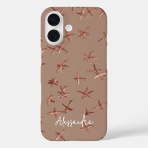 Name Monogram Boho Minimalistisch Brown Roze Gold iPhone 16 Hülle