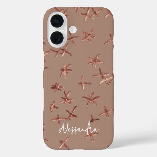 Name Monogram Boho Minimalistisch Brown Roze Gold Case-Mate iPhone Hülle (Rückseite)