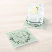 Name Monogram Botanic Glasuntersetzer (Schrägansicht)