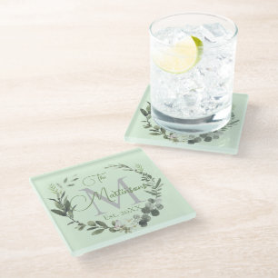 Name Monogram Botanic Glasuntersetzer