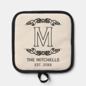 Name Monogram Chic Antique Filigree Scroll Topflappen (Vorderseite)