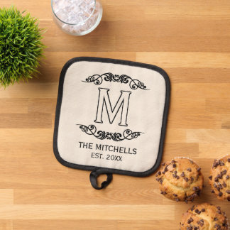 Name Monogram Chic Antique Filigree Scroll Topflappen