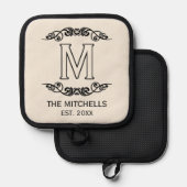 Name Monogram Chic Antique Filigree Scroll Topflappen (Vorderseite/Rückseite)