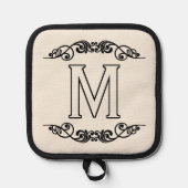 Name Monogram Chic Antique Filigree Scroll Topflappen (Vorderseite)
