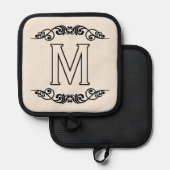 Name Monogram Chic Antique Filigree Scroll Topflappen (Vorderseite/Rückseite)