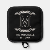 Name Monogram Chic Antique Filigree Scroll Topflappen (Vorderseite)