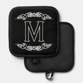 Name Monogram Chic Antique Filigree Scroll Topflappen (Vorderseite/Rückseite)