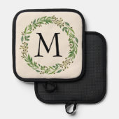 Name Monogram Chic Antique Laurel Wreath Topflappen (Vorderseite/Rückseite)