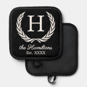 Name Monogram Chic Antique Laurel Wreath Topflappen (Vorderseite/Rückseite)