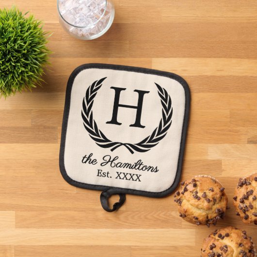 Name Monogram Chic Antique Laurel Wreath Topflappen (Oben Unten)