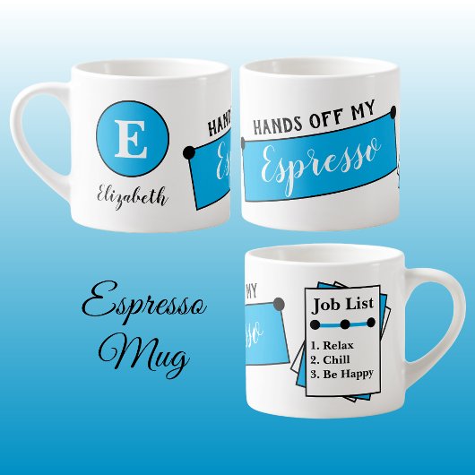 Name monogram chill relaxt sei glücklich blau espressotasse