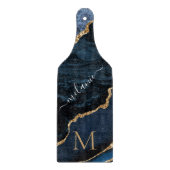 Name Monogram Cutting Board Agate Blue Gold Marmor Schneidebrett (Vorderseite)