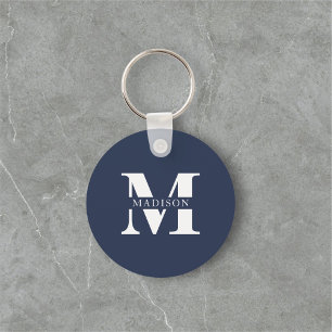 Name Monogram Elegant Navy Blau Schlüsselanhänger