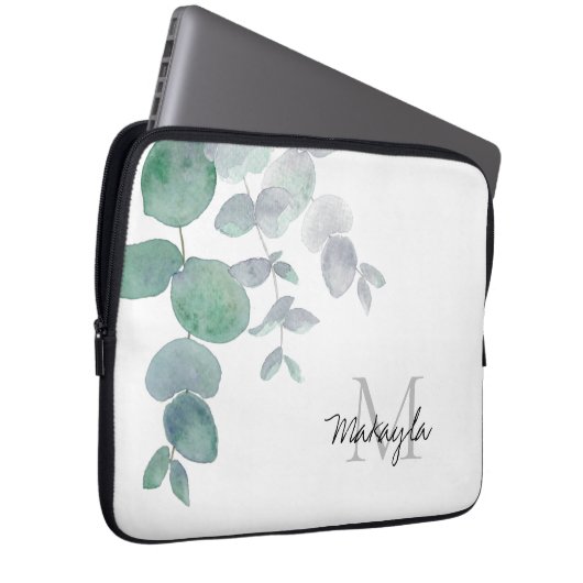 Name Monogram Eucalyptus Laptopschutzhülle (Vorne Rechts)