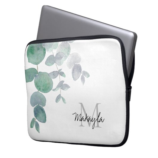 Name Monogram Eucalyptus Laptopschutzhülle (Vorderseite Links)