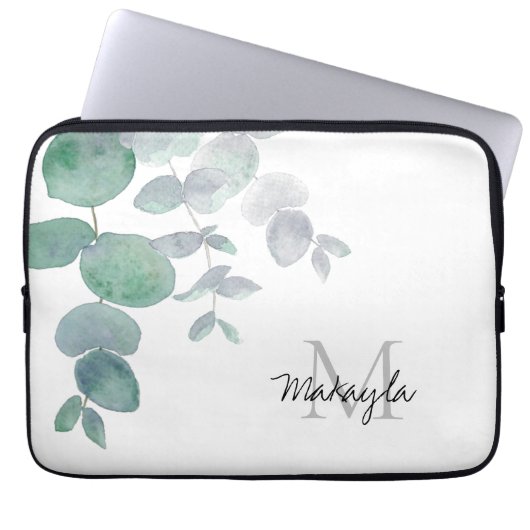 Name Monogram Eucalyptus Laptopschutzhülle (Vorderseite)