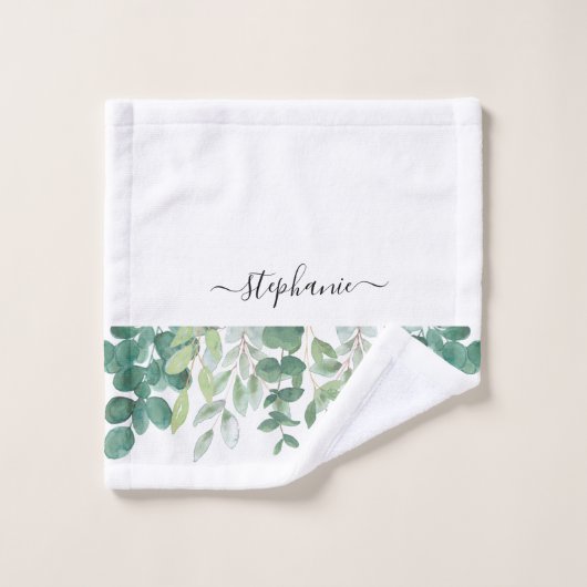 Name Monogram Eukalyptus Greenery Badhandtuch Set (Waschlappen)