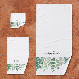 Name Monogram Eukalyptus Greenery Badhandtuch Set