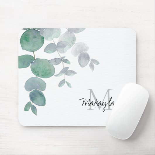 Name Monogram Eukalyptus Greenery Mousepad (Mit Mouse)